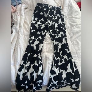 Cow print flare jeans